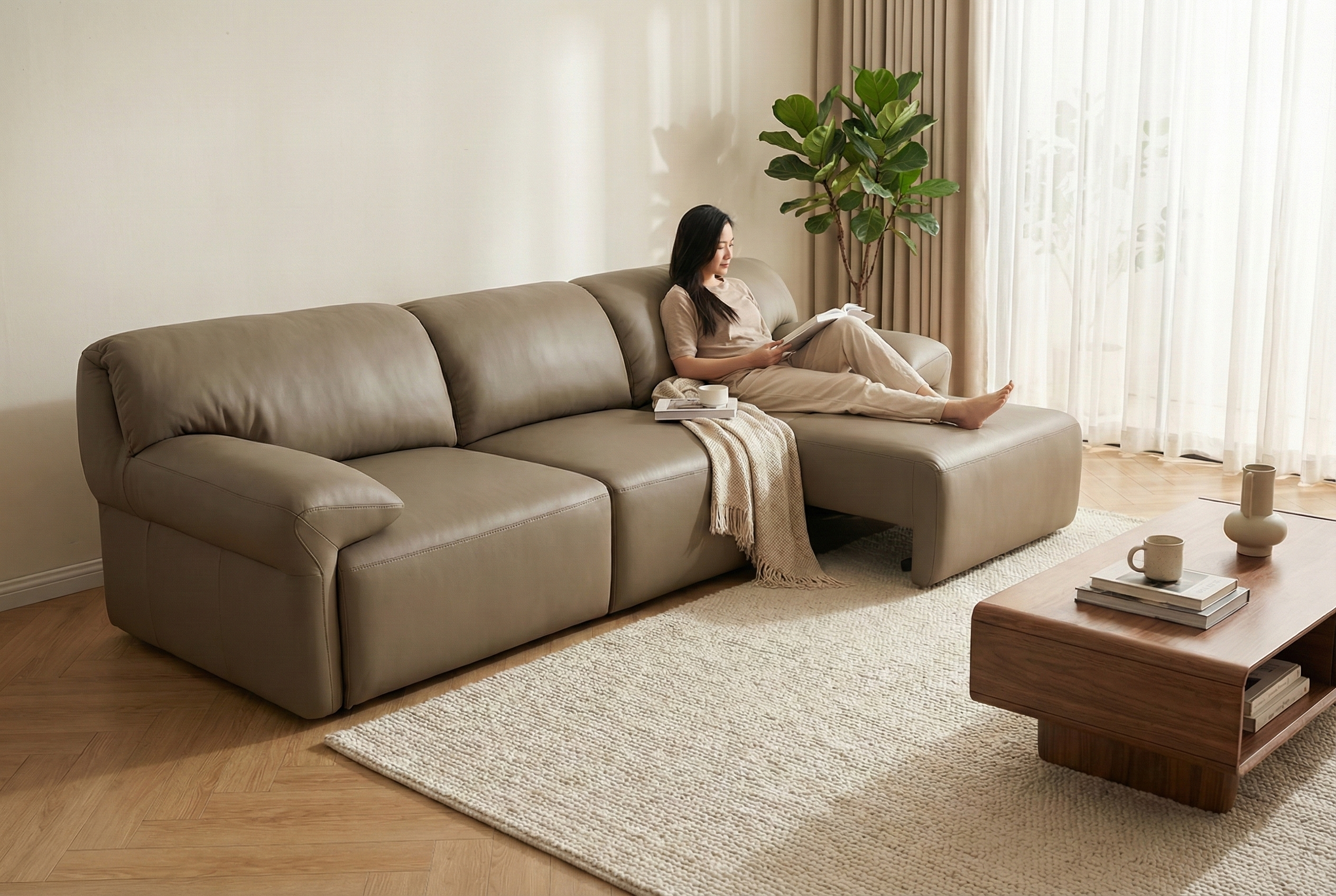 Ghế sofa 3 chỗ ngồi có điều chỉnh duỗi thẳng nệm ngồi bằng điện